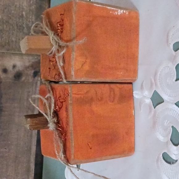 Pine Wood Painted Pumpkins Set of 2 - Picture 2 of 6